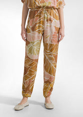 ALLOVER SATIN JOGGER PANTS - BROWN - BROWN LEAVES | DEHA