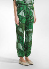 ALLOVER SATIN JOGGER PANTS - GREEN - GREEN LEAVES | DEHA