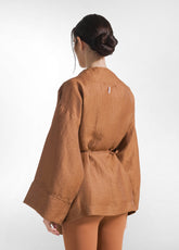 GIACCA KIMONO IN LINO LUCIDO MARRONE - AMBER BROWN | DEHA