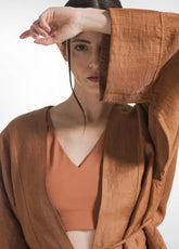 GIACCA KIMONO IN LINO LUCIDO MARRONE - AMBER BROWN | DEHA