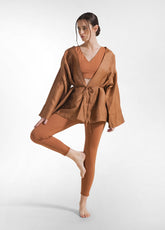 GIACCA KIMONO IN LINO LUCIDO MARRONE - AMBER BROWN | DEHA