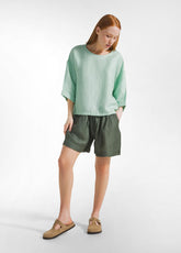 SHINY LINEN BLUSE - GREEN - WATER GREEN | DEHA