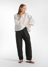 SHINY LINEN STRAIGHT PANTS - BLACK - Pants - Outlet | DEHA