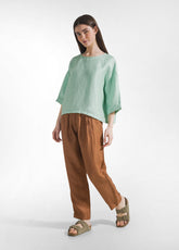 PANTALONE IN LINO LUCIDO MARRONE - Abbigliamento in Lino da Donna | DEHA