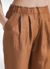 PANTALONE IN LINO LUCIDO MARRONE - Abbigliamento in Lino da Donna | DEHA