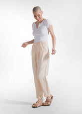 SHINY LINEN STRAIGHT PANTS - PINK - LIGHT PINK | DEHA