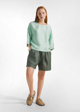 SHINY LINEN SHORTS - GREEN - Bermuda shorts - Outlet | DEHA