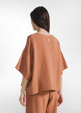 BLUSA AMPIA IN GARZA DI COTONE MARRONE - AMBER BROWN | DEHA