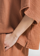 BLUSA AMPIA IN GARZA DI COTONE MARRONE - AMBER BROWN | DEHA