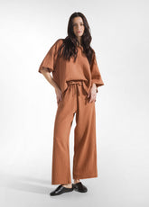 COTTON GAUZE CROPPED PANTS - BROWN - AMBER BROWN | DEHA