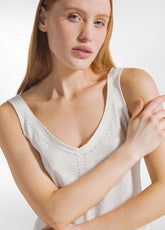KNITTED LINEN AND COTTON SINGLET - WHITE - MILK WHITE | DEHA