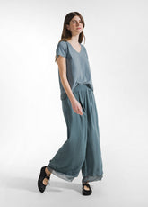 PANTALONE FLUIDO IN MUSSOLA DI VISCOSA BLU - TEAL BLUE | DEHA
