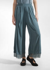 VISCOSE MUSLIN FLOWY PANTS - BLUE - TEAL BLUE | DEHA