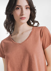 T-SHIRT IN JERSEY FIAMMATO CON INSERTO MARRONE - AMBER BROWN | DEHA