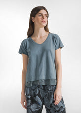 T-SHIRT IN JERSEY FIAMMATO CON INSERTO BLU - TEAL BLUE | DEHA