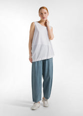 TOP ASIMMETRICO CON INSERTI IN MUSSOLA BIANCO - WHITE | DEHA