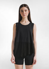 MUSLIN TRIMS ASYMMETRICAL TOP - BLACK - BLACK | DEHA
