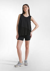MUSLIN TRIMS ASYMMETRICAL TOP - BLACK - BLACK | DEHA