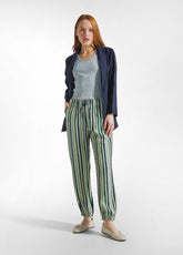 STRIPED CREPE JOGGER PANTS - GREEN - GREEN & BLUE | DEHA