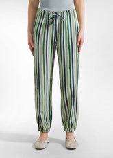 STRIPED CREPE JOGGER PANTS - GREEN - GREEN & BLUE | DEHA