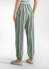 STRIPED CREPE JOGGER PANTS - GREEN - GREEN & BLUE | DEHA