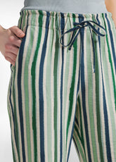 STRIPED CREPE JOGGER PANTS - GREEN - GREEN & BLUE | DEHA
