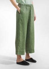PANTALONE CCROPPED IN LINO EFFETTO SFUMATO VERDE - BOTTLE GREEN | DEHA
