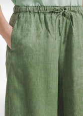PANTALONE CCROPPED IN LINO EFFETTO SFUMATO VERDE - BOTTLE GREEN | DEHA