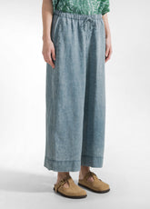 PANTALONE CCROPPED IN LINO EFFETTO SFUMATO BLU - TEAL BLUE | DEHA