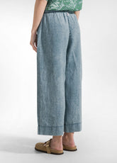 PANTALONE CCROPPED IN LINO EFFETTO SFUMATO BLU - TEAL BLUE | DEHA