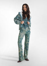 FELPA FIAMMATA STAMPA 'FOGLIE' CON ZIP BLU - TEAL BLUE LEAVES | DEHA