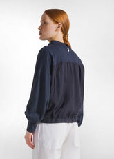 COMBINED LINEN FULL-ZIP SWEATSHIRT - BLUE - BLUE NIGHT | DEHA