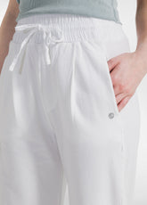 PANTALONE IN FELPA CON DETTAGLI IN LINO BIANCO - WHITE | DEHA