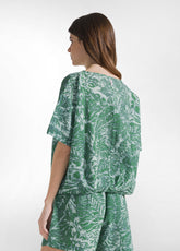 ALLOVER SEERSUCKER BLOUSE - GREEN - BOTTLE GREEN LEAVES | DEHA