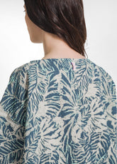 BLUSA STAMPATA IN COTONE ONDULATO BLU - TEAL BLUE LEAVES | DEHA