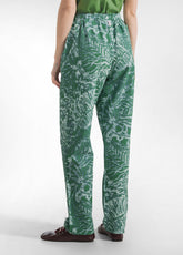 ALLOVER SEERSUCKER STRAIGHT PANTS - GREEN - BOTTLE GREEN LEAVES | DEHA