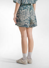 PANTALONCINI STAMPATI IN COTONE INCRESPATO BLU - TEAL BLUE LEAVES | DEHA