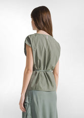 COMBINED SATIN AND POPLIN BLOUSE - GREEN - SAGE GREEN | DEHA