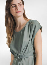 COMBINED SATIN AND POPLIN BLOUSE - GREEN - SAGE GREEN | DEHA