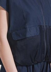 GIACCA SMANICATA IN POPELINE E RASO BLU - BLUE NIGHT | DEHA