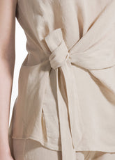 TOP IN LINO E COTONE CON CINTURA BEIGE - BEIGE | DEHA