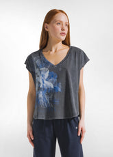 MARBLED GRAPHIC V-NECK T-SHIRT - BLACK - BLACK | DEHA