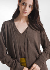 LONG BROWN CASHMERE BLEND GARDIGN - KAKI BROWN | DEHA