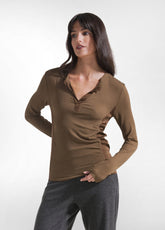 BROWN CASHMERE BLEND LONG-SLEEVED SERAFINO T-SHIRT - T-shirts - Outlet | DEHA