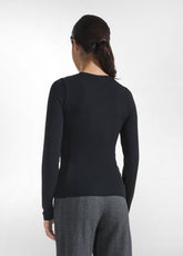 CREW NECK LONG SLEEVE RIBBED CASHMERE BLEND T-SHIRT BLACK - T-shirts - Outlet | DEHA