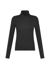 T-SHIRT A MANICA LUNGA CON COLLO LUPETTO IN MISTO CASHMERE NERO - BLACK | DEHA