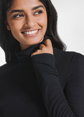 T-SHIRT A MANICA LUNGA CON COLLO LUPETTO IN MISTO CASHMERE NERO - BLACK | DEHA