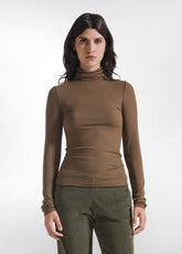 BROWN CASHMERE BLEND LONG SLEEVE T-SHIRT WITH TURTLENECK - T-shirts - Outlet | DEHA