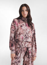 FELPA CON ZIP A STAMPA FLOREALE ROSA - Outlet | DEHA