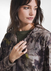 FAUX V-NECK SWEATSHIRT WITH FLORAL PRINT - BROWN - FANGO RAMAGE | DEHA
